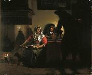 Pieter de Hooch Interior with Two Gentleman and a Woman Beside a Fire France oil painting artist